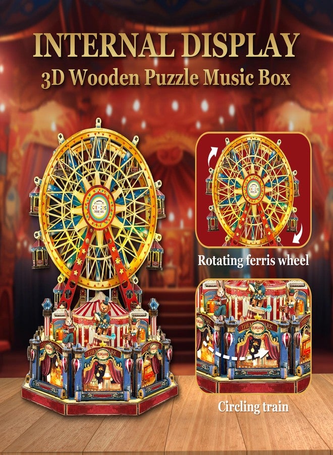 STRUCWOOD DIY 3D Wooden Puzzle Ferris Wheel,DIY Dollhouse Kit Circus Building Model,Christmas Decor Craft Sets with Lights and Music,Gifts for Adults Teens -Century Ferris Wheel(SQ-69) - Image 4
